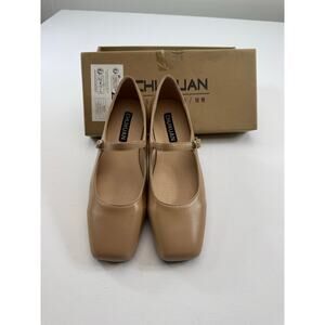 Chuhuan Nude Ballet Flats Mary Jane Size 38 7.5 New in Box